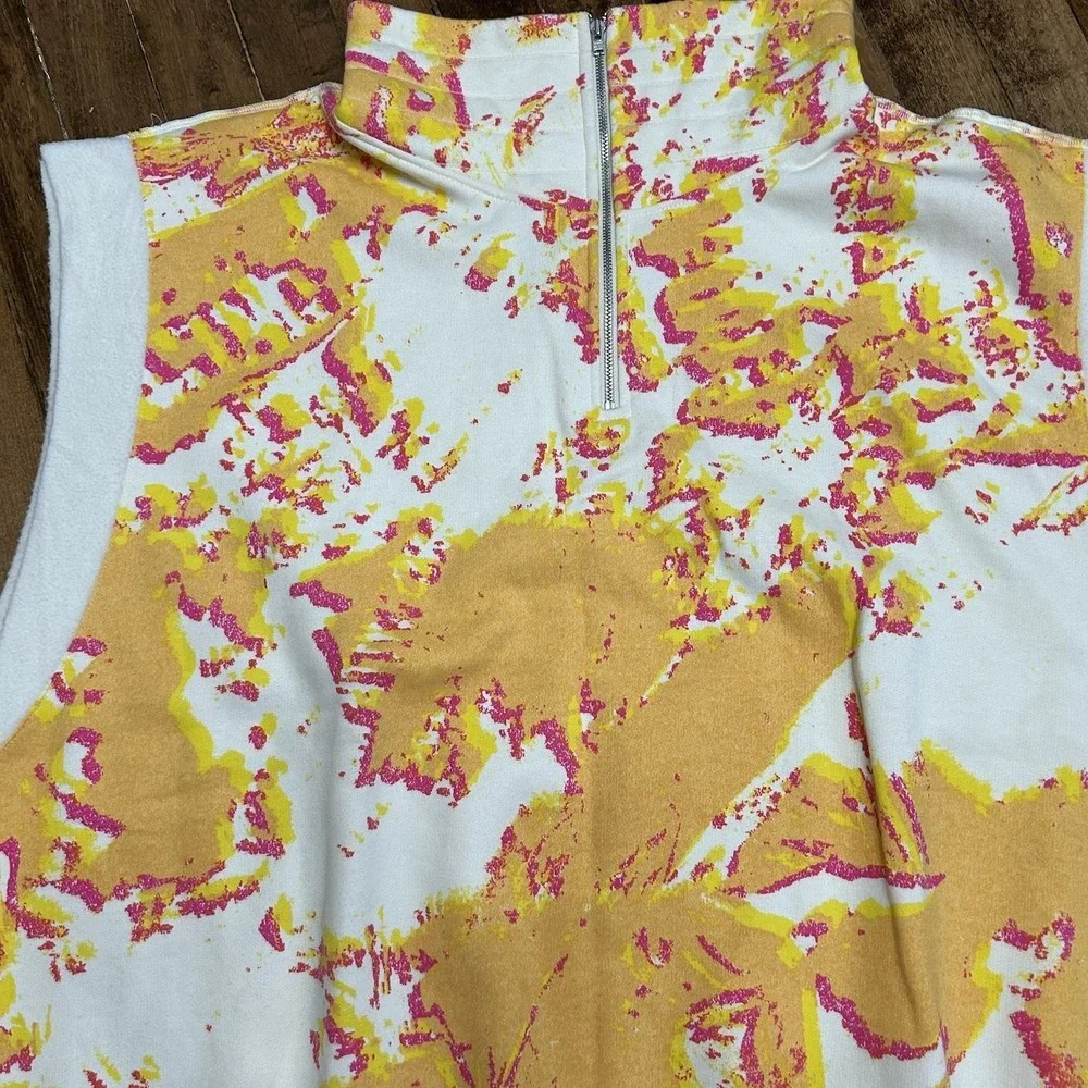 Abstract‎ Print Quarter Zip Sleeveless Sweatshirt Vest Orange Pink Mock Neck XS - Picture 2 of 4